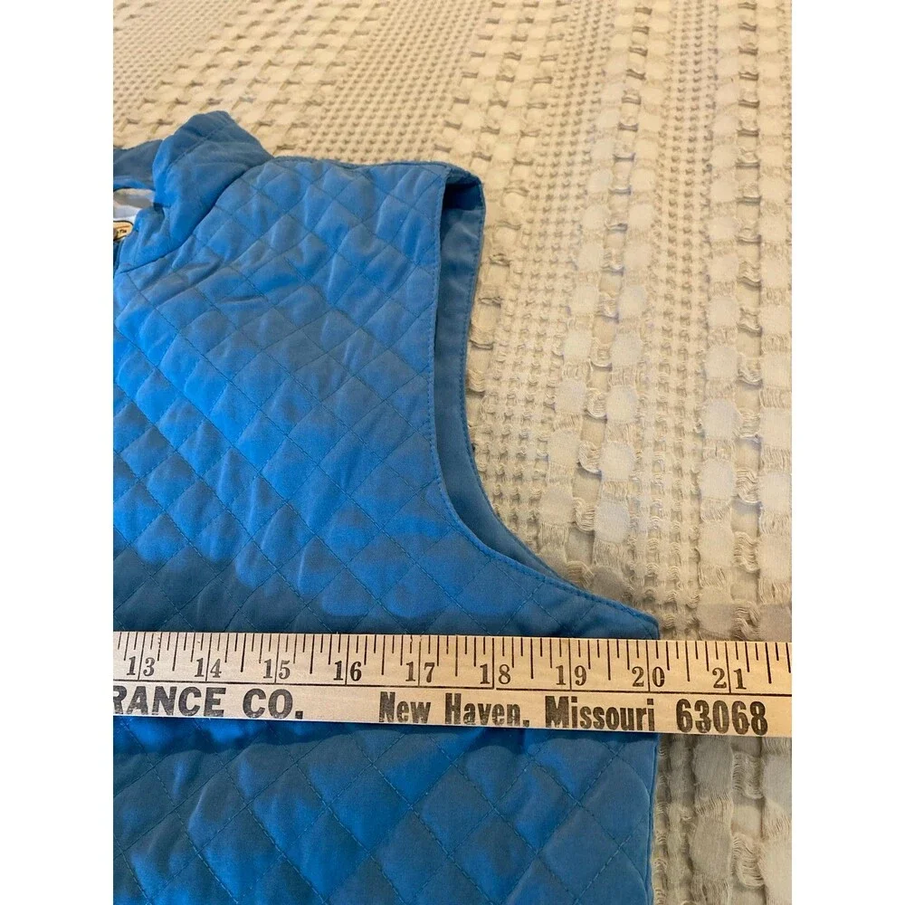 Talbots Vest Quilted Lined Size Medium Steel Blue Full Zipper Pockets Drawstring